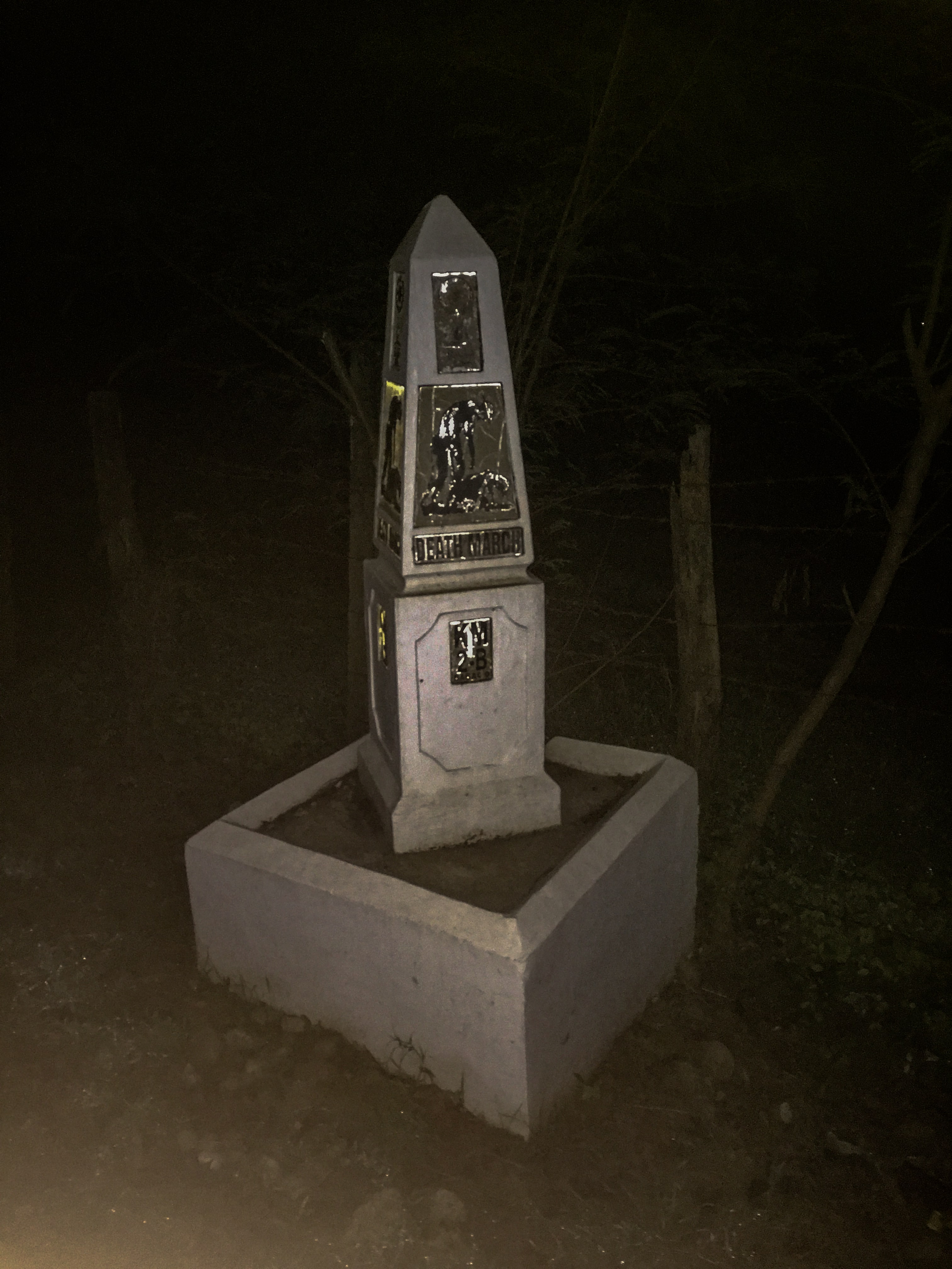 Bataan Death March Marker in Bagac Bataan Philippines at night